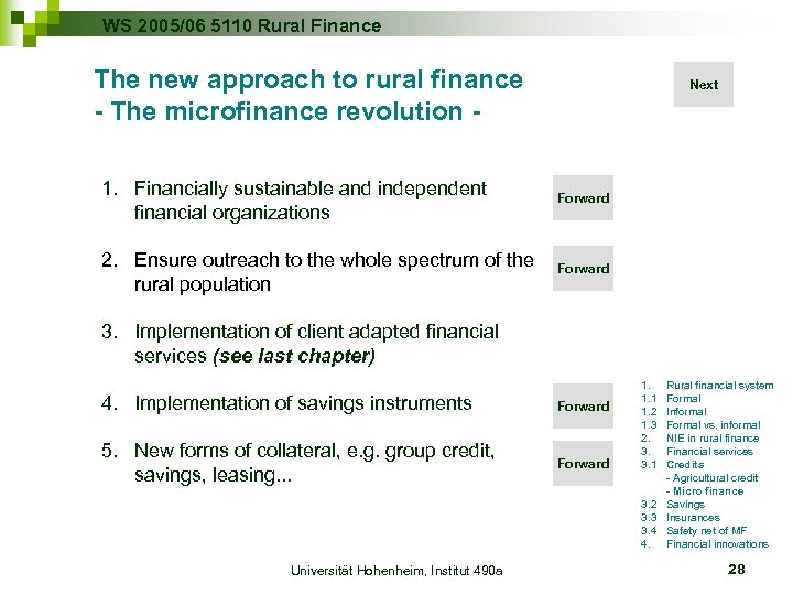WS 2005/06 5110 Rural Finance The new approach to rural finance - The microfinance