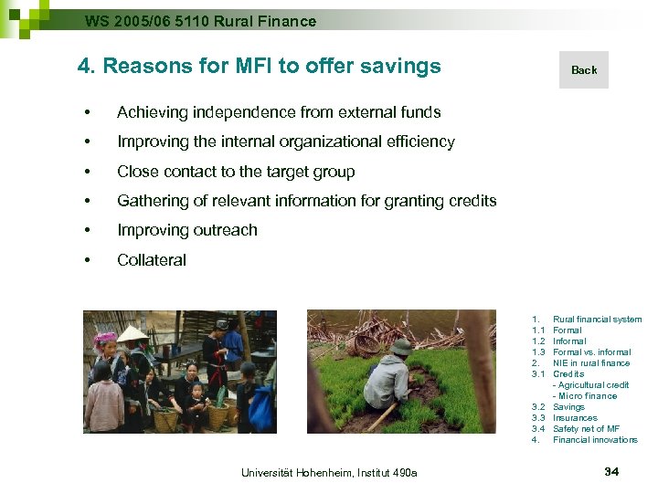 WS 2005/06 5110 Rural Finance 4. Reasons for MFI to offer savings • Achieving