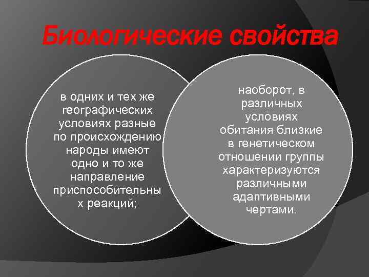 Биологические свойства в одних и тех же географических условиях разные по происхождению народы имеют