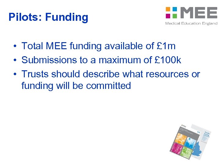 Pilots: Funding • Total MEE funding available of £ 1 m • Submissions to
