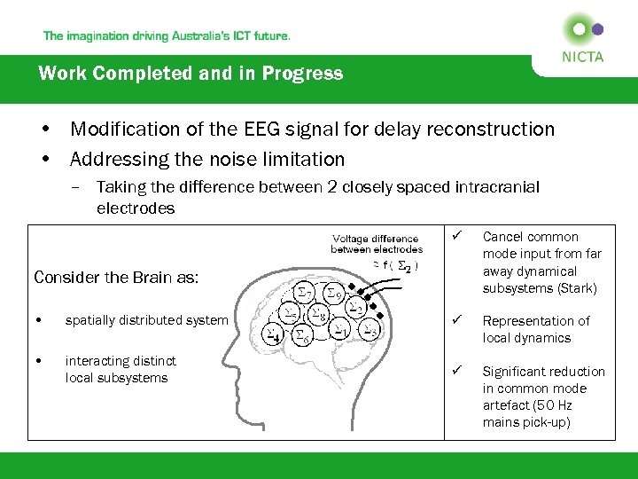 Work Completed and in Progress • Modification of the EEG signal for delay reconstruction
