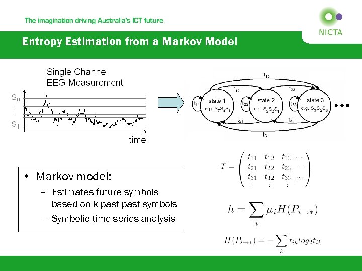 Entropy Estimation from a Markov Model • Markov model: – Estimates future symbols based