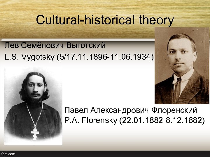 Cultural-historical theory Лев Семёнович Выготский L. S. Vygotsky (5/17. 11. 1896 -11. 06. 1934)