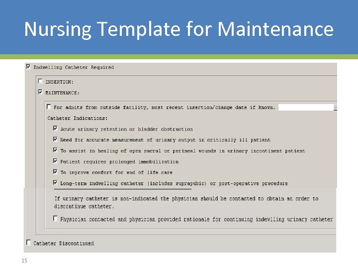 Nursing Template for Maintenance 15 