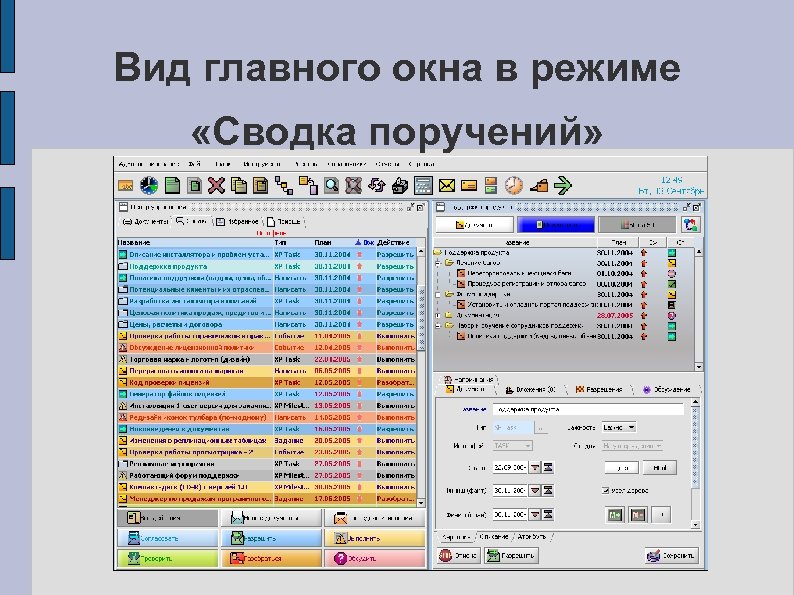 Вид главного окна в режиме «Сводка поручений» 