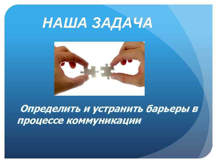 НАША ЗАДАЧА Определить и устранить барьеры в процессе коммуникации 