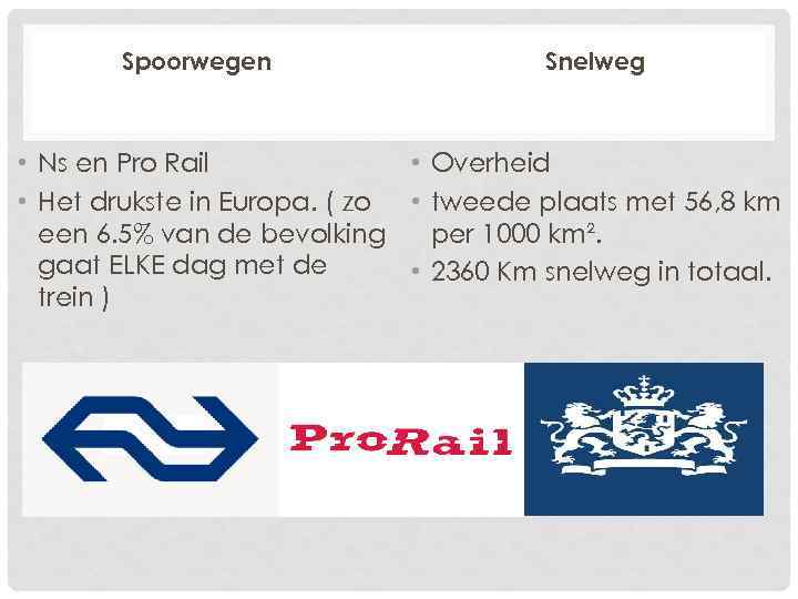 Spoorwegen Snelweg • Ns en Pro Rail • Overheid • Het drukste in Europa.