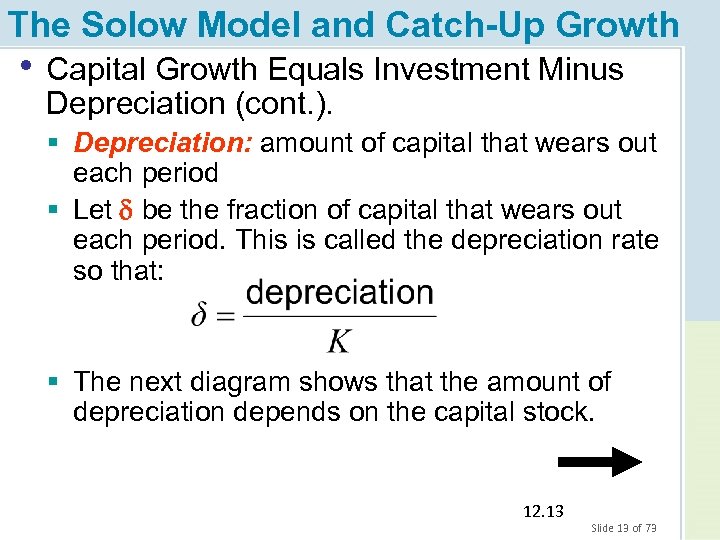 The Solow Model and Catch-Up Growth • Capital Growth Equals Investment Minus Depreciation (cont.