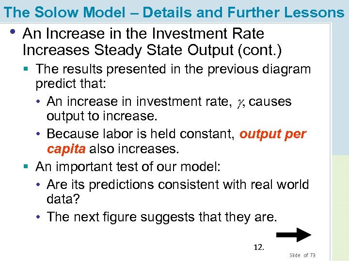 The Solow Model – Details and Further Lessons • An Increase in the Investment