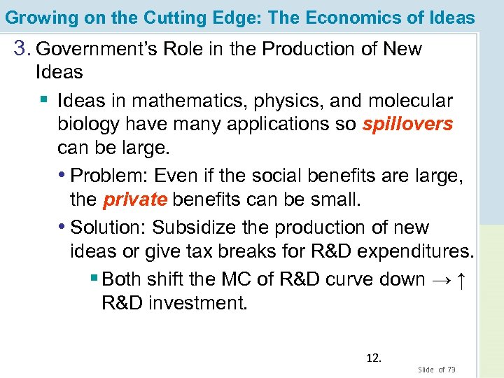 Growing on the Cutting Edge: The Economics of Ideas 3. Government’s Role in the