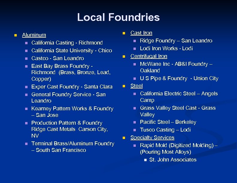 Local Foundries n Aluminum n California Casting - Richmond n California State University -