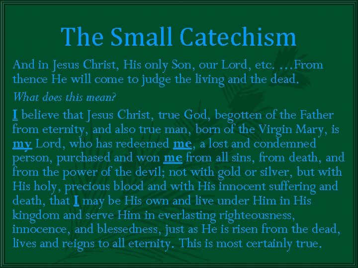 The Small Catechism And in Jesus Christ, His only Son, our Lord, etc. …From