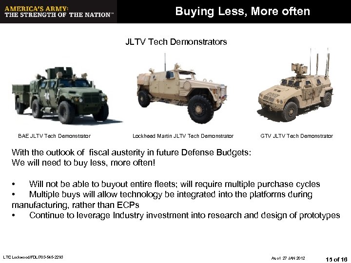 Buying Less, More often JLTV Tech Demonstrators BAE JLTV Tech Demonstrator Lockheed Martin JLTV