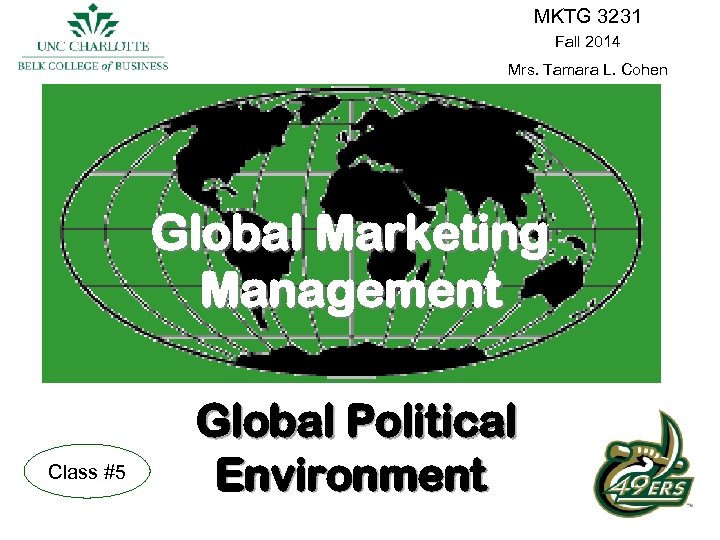 MKTG 3231 Fall 2014 Mrs. Tamara L. Cohen Global Marketing Management Class #5 Global