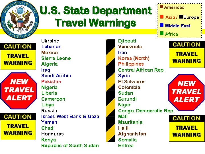 U. S. State Department Travel Warnings g. Americas g Asia / g. Europe g