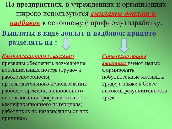 На предприятиях, в учреждениях и организациях широко используются выплаты доплат и надбавок к основному