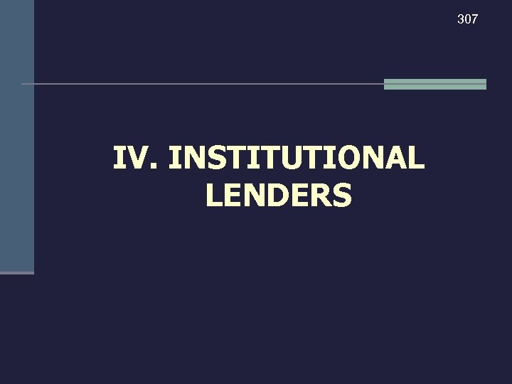 307 IV. INSTITUTIONAL LENDERS 