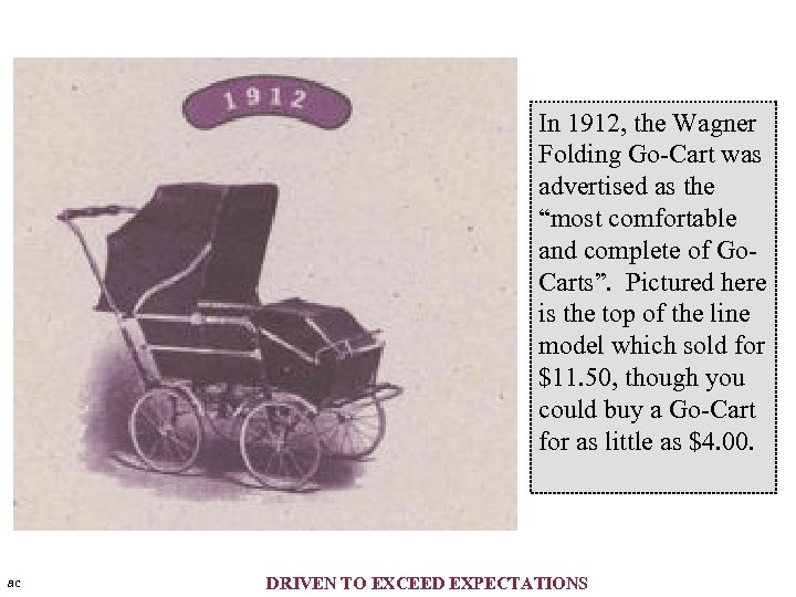 In 1912, the Wagner Folding Go-Cart was advertised as the “most comfortable and complete