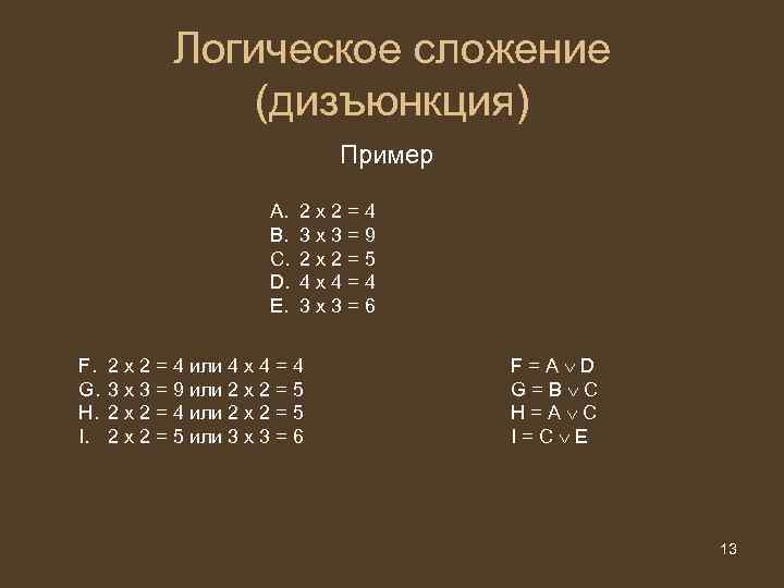 Логическое сложение (дизъюнкция) Пример A. B. C. D. E. F. G. H. I. 2