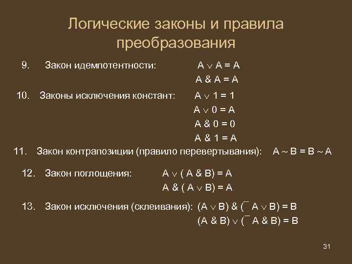 Алгебра логики и логические основы компьютера проект