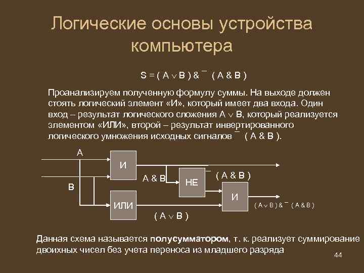 Арифметические и логические основы работы компьютера презентация