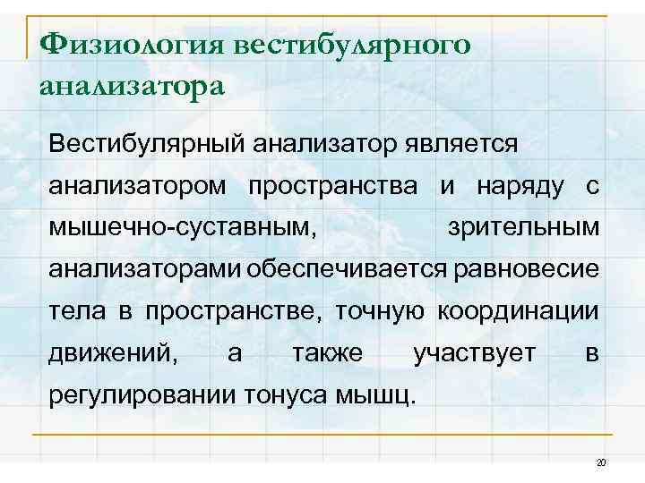 Вестибулярный анализатор физиология презентация