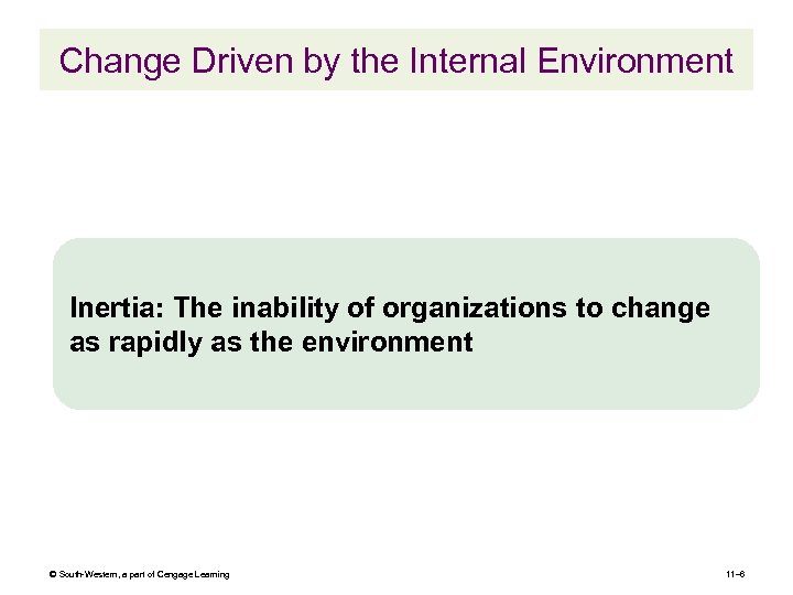 Change Driven by the Internal Environment Inertia: The inability of organizations to change as