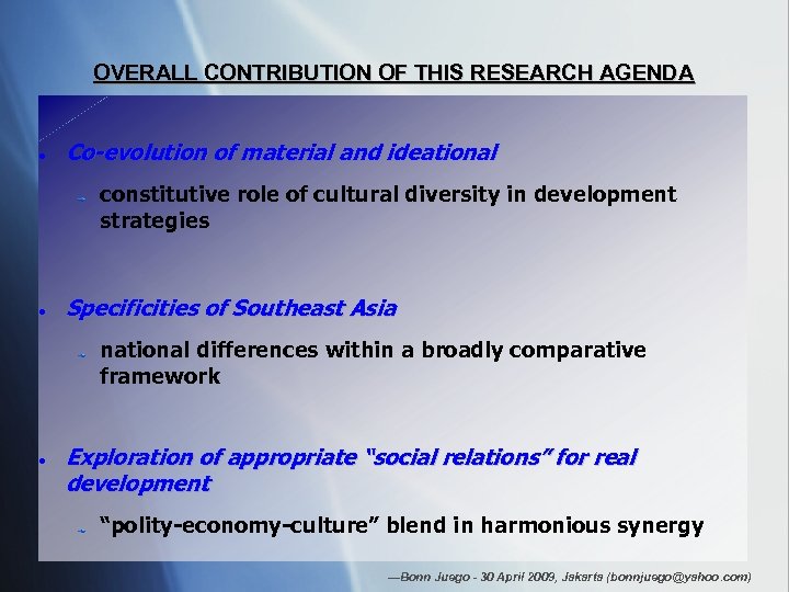 OVERALL CONTRIBUTION OF THIS RESEARCH AGENDA Co-evolution of material and ideational constitutive role of
