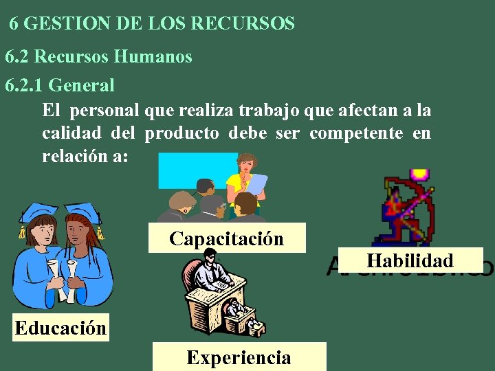 6 GESTION DE LOS RECURSOS 6. 2 Recursos Humanos 6. 2. 1 General El
