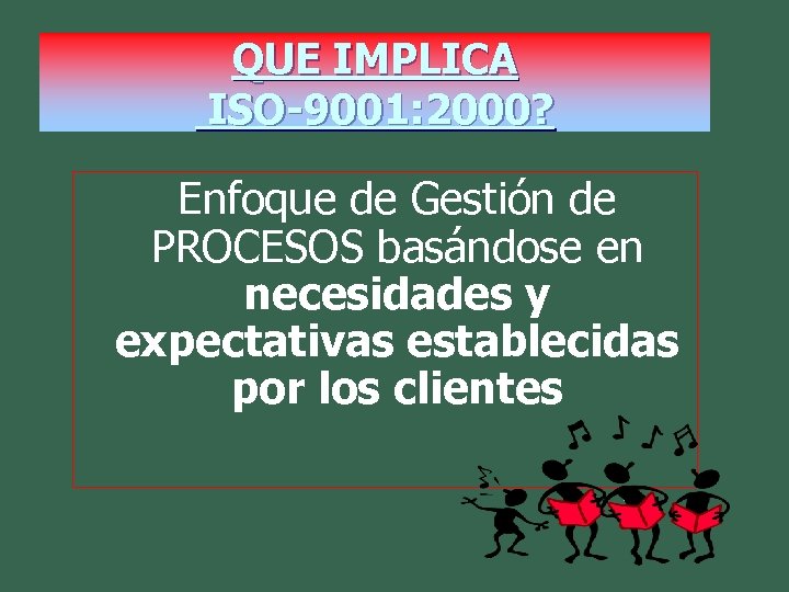 QUE IMPLICA ISO-9001: 2000? Enfoque de Gestión de PROCESOS basándose en necesidades y expectativas