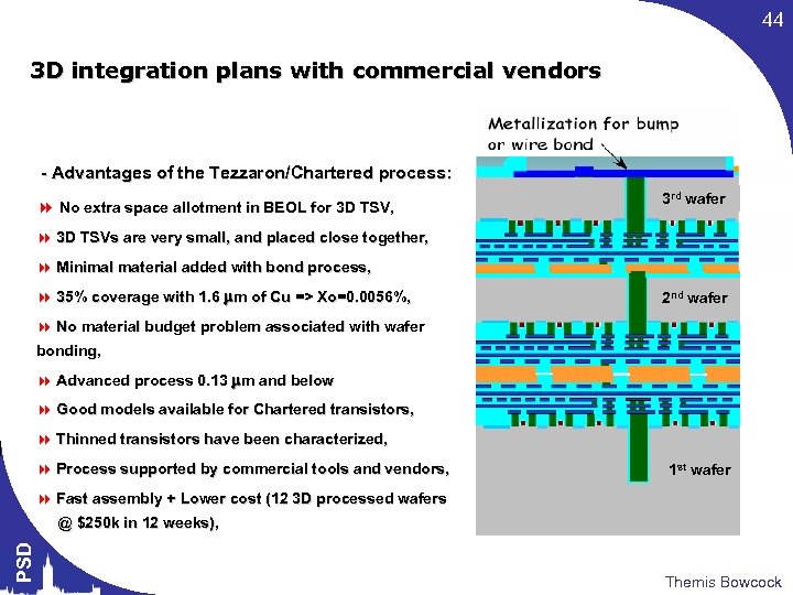 44 3 D integration plans with commercial vendors - Advantages of the Tezzaron/Chartered process: