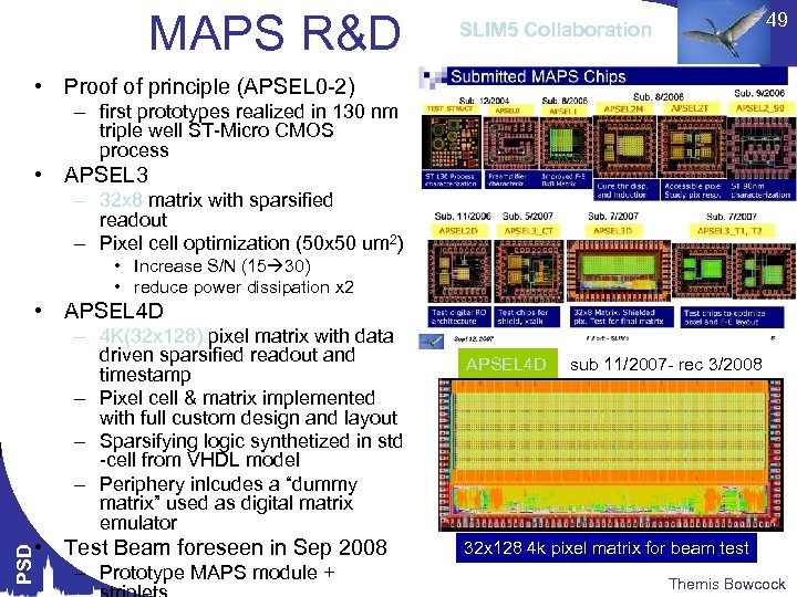 MAPS R&D 49 SLIM 5 Collaboration • Proof of principle (APSEL 0 -2) –