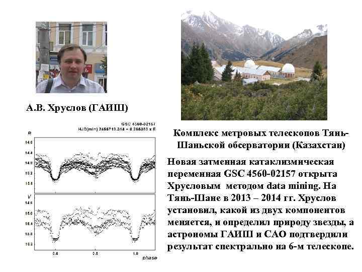 А. В. Хруслов (ГАИШ) Комплекс метровых телескопов Тянь. Шаньской обсерватории (Казахстан) Новая затменная катаклизмическая