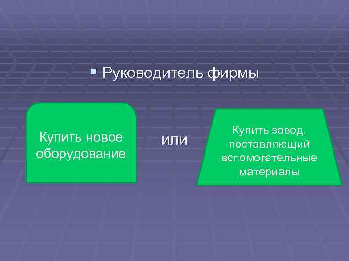 § Руководитель фирмы Купить новое оборудование или Купить завод, поставляющий вспомогательные материалы 