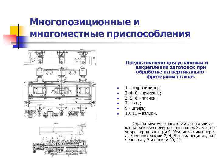 Многопозиционные и многоместные приспособления Предназначено для установки и закрепления заготовок при обработке на вертикальнофрезерном