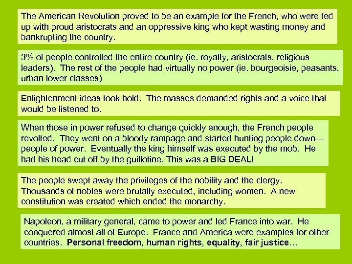 The American Revolution proved to be an example for the French, who were fed