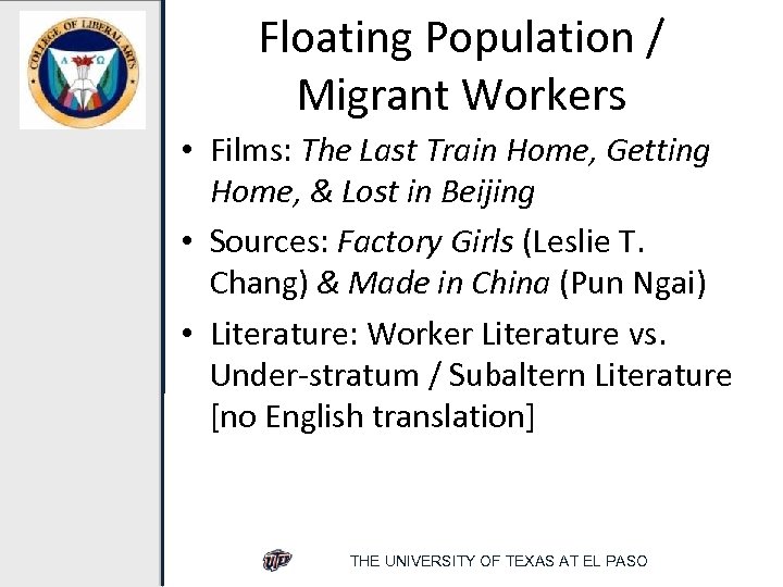 Floating Population / Migrant Workers • Films: The Last Train Home, Getting Home, &