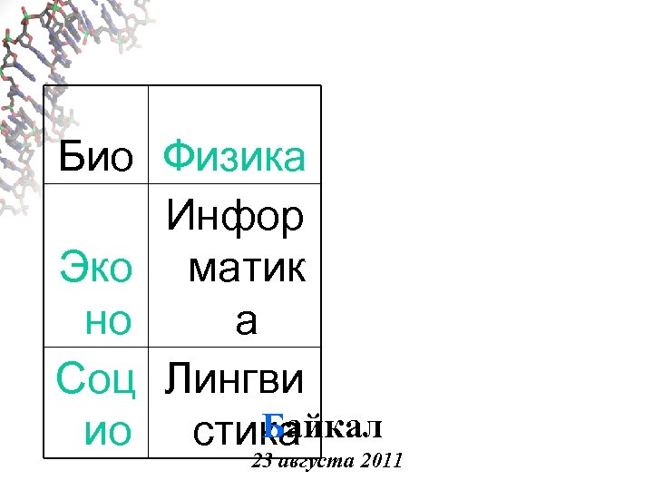 Био Физика Инфор Эко матик но а Соц Лингви Байкал ио стика 23 августа
