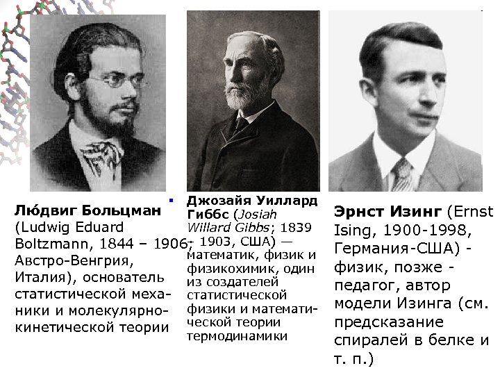 Джозайя Уиллард Лю двиг Больцман Гиббс (Josiah Willard Gibbs; 1839 (Ludwig Eduard – Boltzmann,