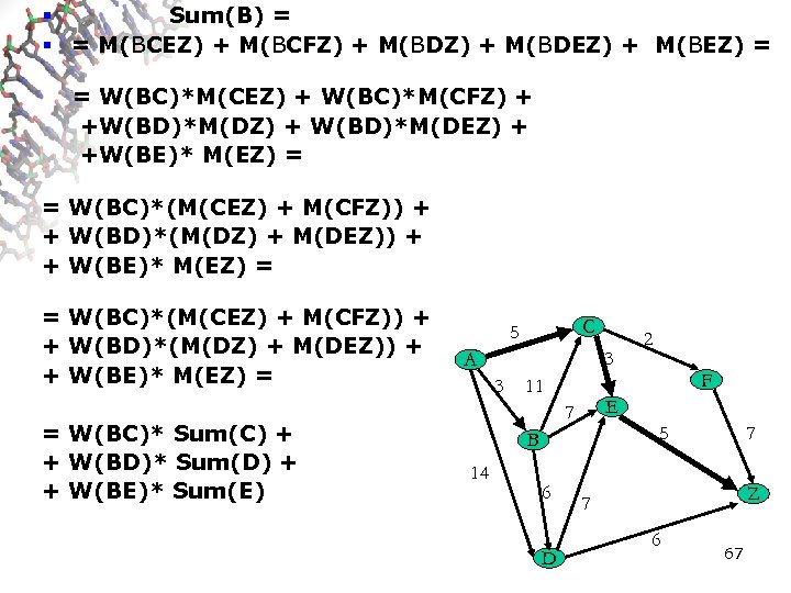 § Sum(B) = § = M(BCEZ) + M(BCFZ) + M(BDEZ) + M(BEZ) = =