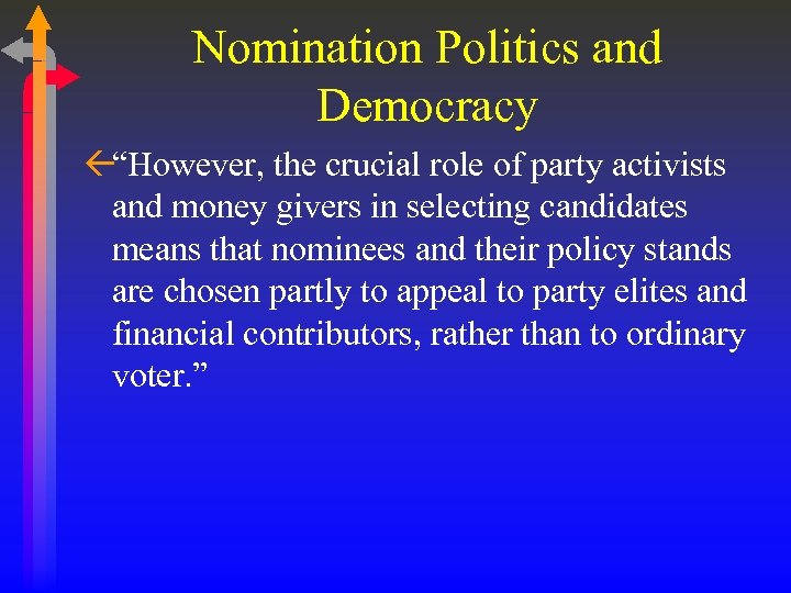 Nomination Politics and Democracy ß“However, the crucial role of party activists and money givers