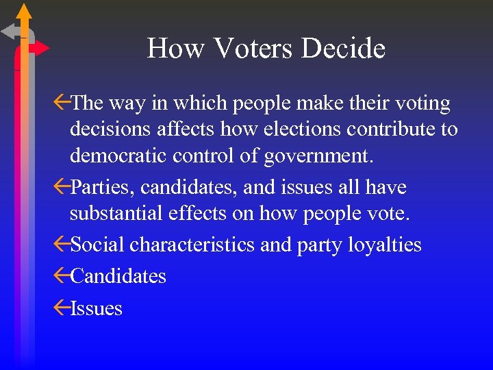 How Voters Decide ßThe way in which people make their voting decisions affects how