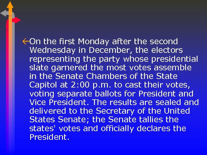 ßOn the first Monday after the second Wednesday in December, the electors representing the