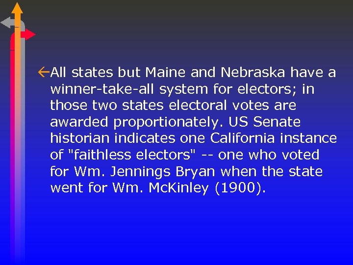 ßAll states but Maine and Nebraska have a winner-take-all system for electors; in those