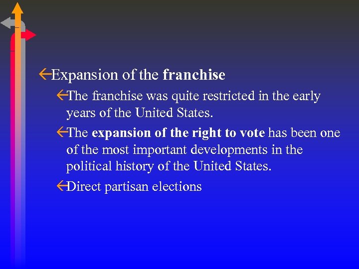 ßExpansion of the franchise ßThe franchise was quite restricted in the early years of
