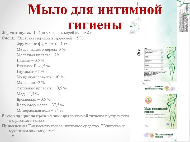 Мыло для интимной гигиены Форма выпуска: По 1 шт. мыло в коробке: по 38
