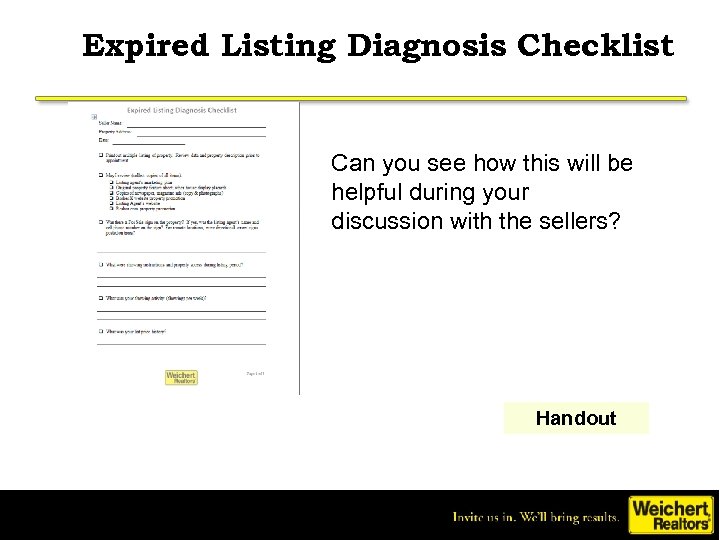 Expired Listing Diagnosis Checklist Can you see how this will be helpful during your