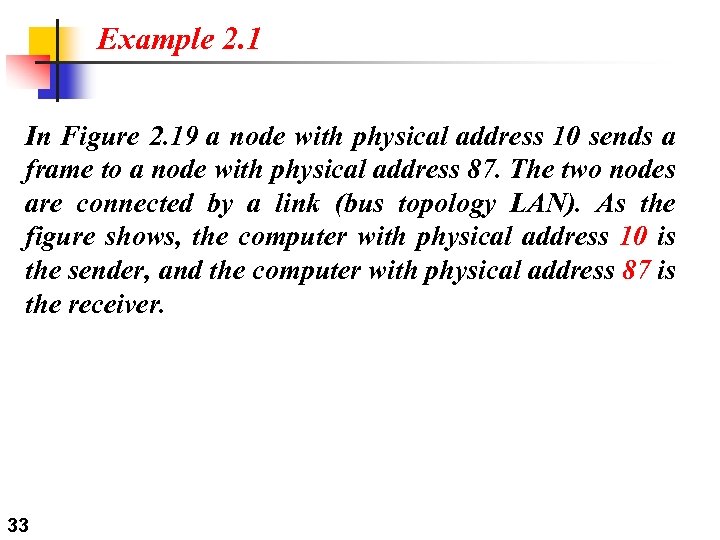 Example 2. 1 In Figure 2. 19 a node with physical address 10 sends
