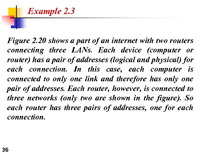 Example 2. 3 Figure 2. 20 shows a part of an internet with two