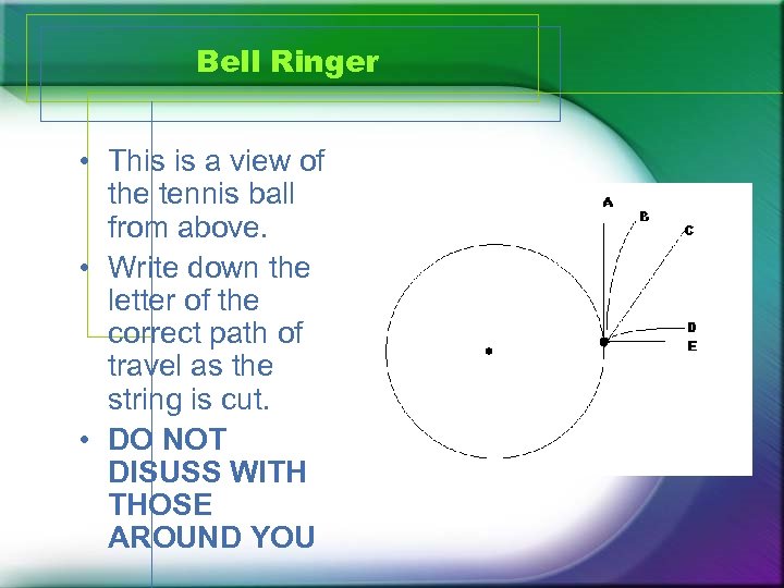 Bell Ringer • This is a view of the tennis ball from above. •